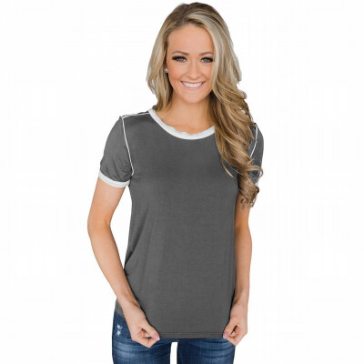

Contrast round neck short-sleeved slim bottoming shirt sports straight jacket womens
