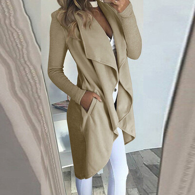 

Womens Ladies Long Duster Jacket French Trench Waterfall Coat Outwear Plus -3XL