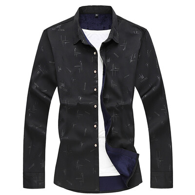 

Toponeto Mens Autumn Plus Velvet Leisure Printing Long-sleeved Shirt Top Blouse