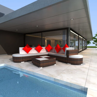 

8 Piece Garden Lounge Set with Cushions Poly Rattan Brown