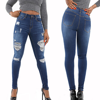 

Tailored Women Casual Stretch Leopard Print Splice Jean Leggings Hole Trouser Pants