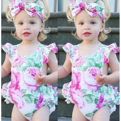 

Newborn Infant Baby Girls Floral Romper Jumpsuit Bodysuit One-Piece Clothes 0-2T