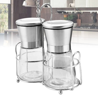 

2PcsSet Manual Pepper Seasonings Mill Grinder Home Kitchen Gadgets with Holder