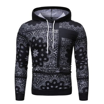 

Toponeto Mens Fashion New Style 3D Printed Topwith Retro Style Long-Sleeved Cap Blouse