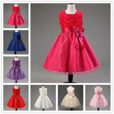 

Infant Kids Baby Girls Rose Floral Party Dress Tulle Weeding One-piece Clothes