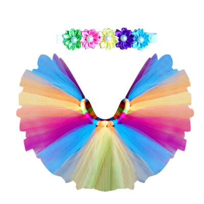 

Cute Kids Girls Crochet Multicolor Tutu Skirt Flower Hairband Photo Props