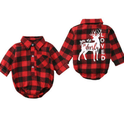 

UK Newborn Baby Girl Boy Christmas Romper Bodysuit Plaid T-Shirt Outfits Clothes