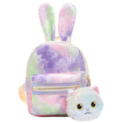 

Cute Ears Decor Travel Sequins Backpacks Women Kids Cat Pendant Knapsack