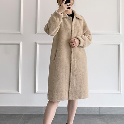 

Roseonmyhand Women Fashion Solid Outerwear Plush Cardigan Loose Turn-down Pocket Coat