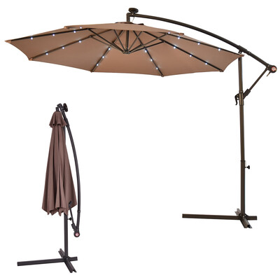 

10" Patio Hanging Solar LED Umbrella Sun Shade-Tan