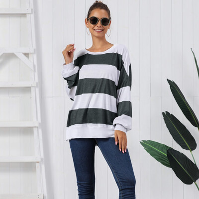 

Tailored Womens Color Block Striped Sweatshirt Crewneck Long Sleeve Loose Pullover Tops
