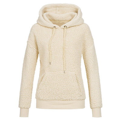 

Fluffy Women Hooded Top Sweatshirt Solid Color Long Sleeve Casual Pocket Hoodies