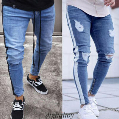 

Men Ripped Biker Skinny Jeans Frayed Destroyed Trousers Casual Denim Pants -XL