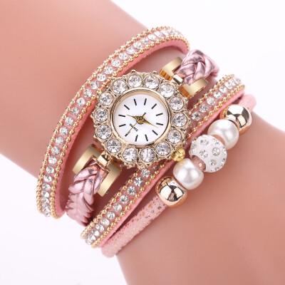 

Korean fashion trend diamond casual circle watch personality pearl point diamond English watch