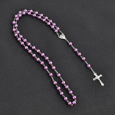 

Long Christian Necklace Imitation Pearl Cross Rosary