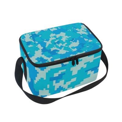 

ALAZA Insulated Lunch Box Blue Camouflage Lunch Bag for Men Women Portable Tote Bag Cooler Bag