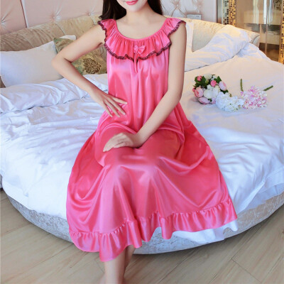 

Women Sleeveless Round Neck Pajama Solid Sleepwear Loose Home Summer Sexy Dress