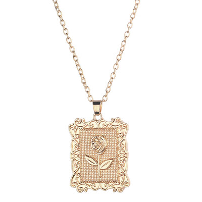

European&American Fashion Square Rose Flower Necklace for Women Gold Color Multilayer Choker Chains Necklaces