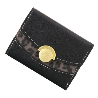 

Lady Leopard Patchwork Round Button Trifold Short Wallet Faux Leather Coin Purse