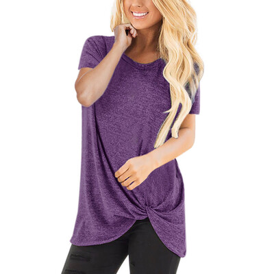 

Nomeni Women Casual Solid Color Short Sleeve O Neck Blouse Twist Knotted Tops T- Shirt