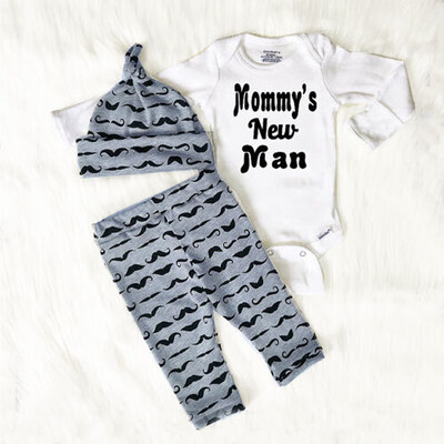

3Pcs Newborn Baby Boy Romper Tops Long Pants Hat Outfits Clothes 0-18M