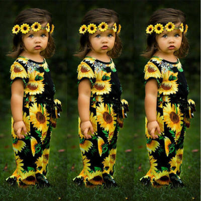 

Toddler Kids Baby Girls Sunflower Romper Belt Jumpsuit Summer Sunsuit Clothes