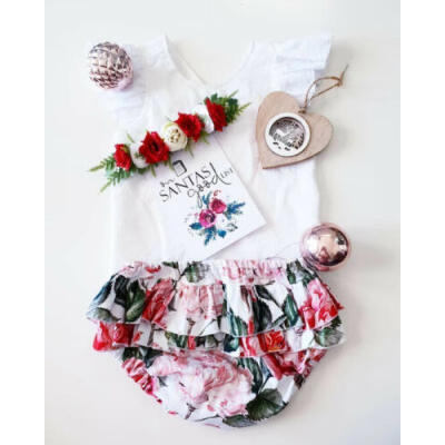 

US Newborn Baby Girls Tops T-shirts Ruffle Floral Shorts Pants Clothes 3Pcs Sets