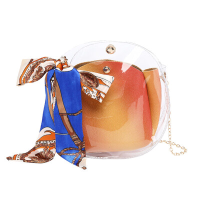 

Women Creative Personality Transparent Shoulder Bag Round Silk Scarf Decor Crossbody Bag