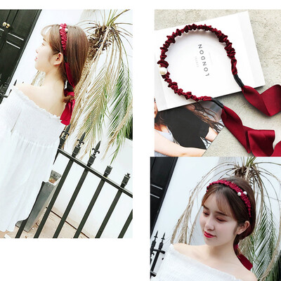 

Gobestart Womens Headband Bow Knot Cross Satin Material Pearl Headwrap Hair Band Hoop