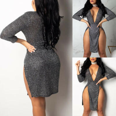 

Sexy-Women-Sequin-Deep V-Bandage-Bodycon-Evening-Party-Cocktail-Club-Mini-Dress