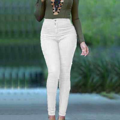 

Womens Solid High Waist Pockets Bottoms Skinny Long Tight Pencil Trouser Pants