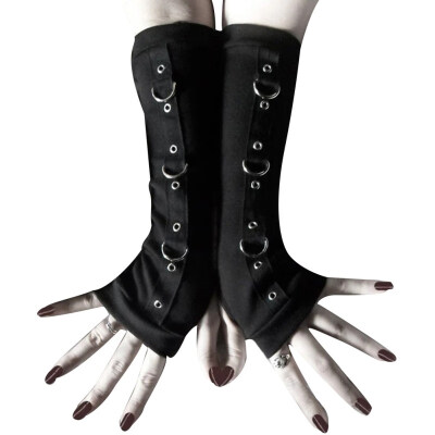 

Punk Women Fingerless Gloves Metal D-ring Arm Warmer Sleeves with Thumb Hole