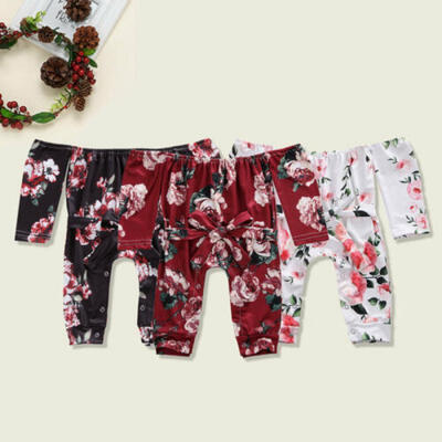 

US Infant Baby Girl Floral Long Sleeve Romper Jumpsuit Belt Autumn Clothes 2PCS