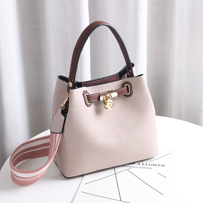 

In summer the Korean version of contrasting soft leather bucket bag for women has a single shoulder&a female broadband diagon