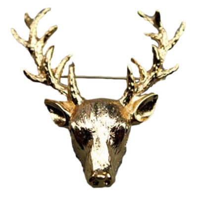 

Fashion Christmas Xmas Gold Deer Antlers Head Pin Brooches Styling Jewelry