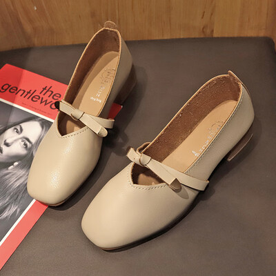 

Fangtou bean-bean shoes womens early spring flat with thick&single-style shoes Korean style 100 students soft bottom shoes
