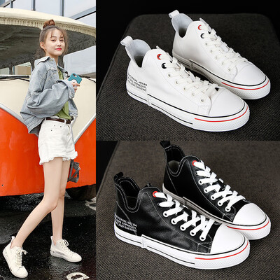 

The first layer of leather high-top shoes womens new Korean version of the leather casual womens