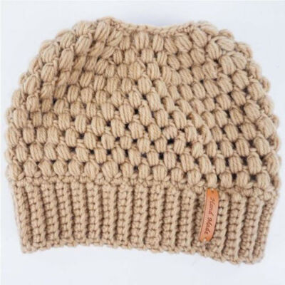 

Women Girls Stretch Knit Hat Messy High Bun Ponytail Beanie Warm Hole Cap