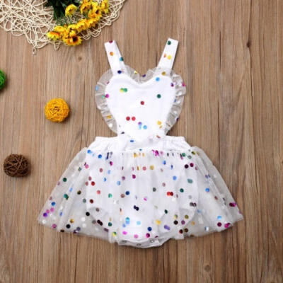 

New Baby Girl Infant Sequin Halter Tulle Tutu Romper Jumpsuit Dress Outfit