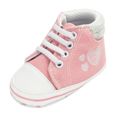 

Newborn Baby Infant Girl Boy Denim Heart Print Soft Anti-slip Lace-up Shoes Boot