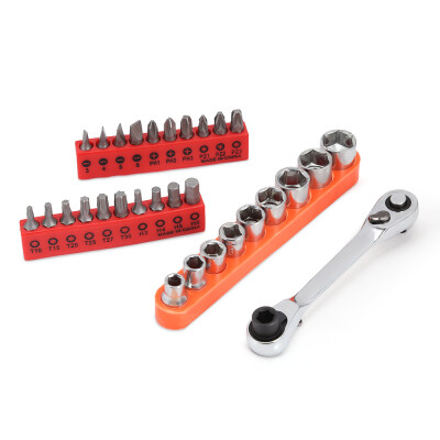 

Mini 14\" 72T Ratchet Wrench Rod with 20pcs Bits 9pcs Sockets