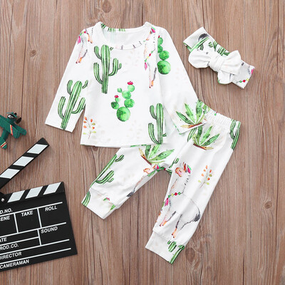 

Newborn Baby Boy Girl Long Sleeve Floral Print TopsPants Headband Cloth Sets
