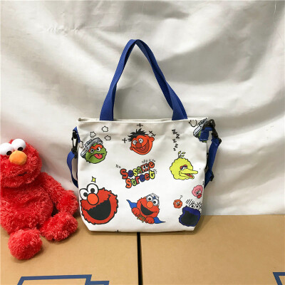 

Sesame Street Bag Female 2019 New Cartoon Harajuku Canvas Bag Ins Slanted Female Japanese Joker Shoulder Bag