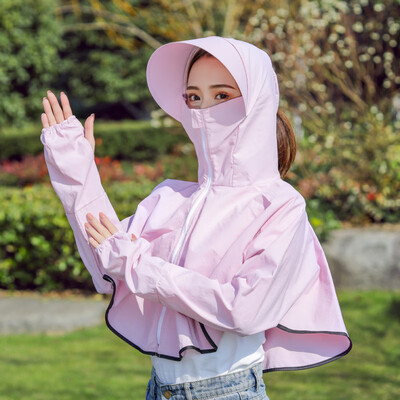 

Summer new solid color sunscreen clothing hooded outdoor cycling waterproof quick-drying womens long spot wholesale
