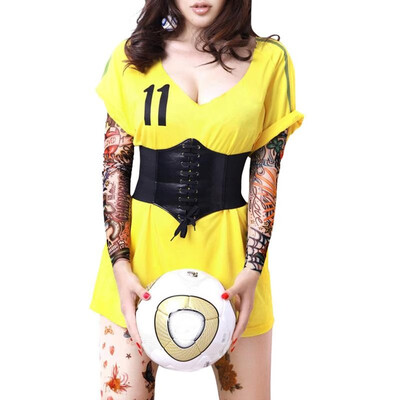 

Sexy Women Corset Belt PU Leather Splice Lace-Up Elastic Cincher Wide Waistband Waist Strap