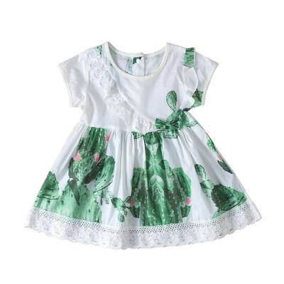 

Short Sleeve Girls Cactus Print Cute Dresses Infants Baby Princess Clothes