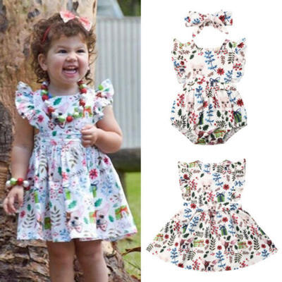 

AU Christmas Infant Baby Girl Sister Matching Clothes Ruffle Romper Dress Outfit