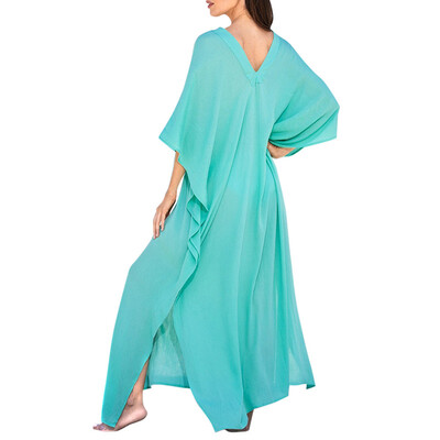 

Women Plus Size Beach Cover Ups Loose Dress V Neck Half Sleeve Solid Split Bathing Suit Beach Swimwear