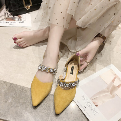 

Low heel set feet frosted low top shoes pointed shoes shallow shoes large rhinestone sweet fairy shoes comfortable shoes