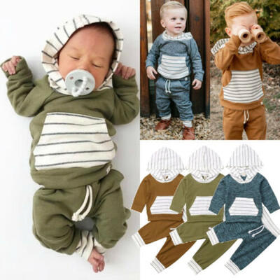 

Infant Baby Boy Girl Striped Hooded TopsPants Kids Outfits Winter Clothes Set